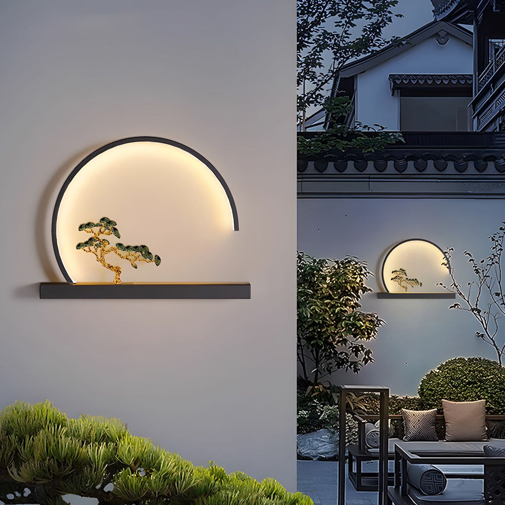 Chinese Greeting Pine Outdoor Wall Light Eastern Style Outdoor Sconce