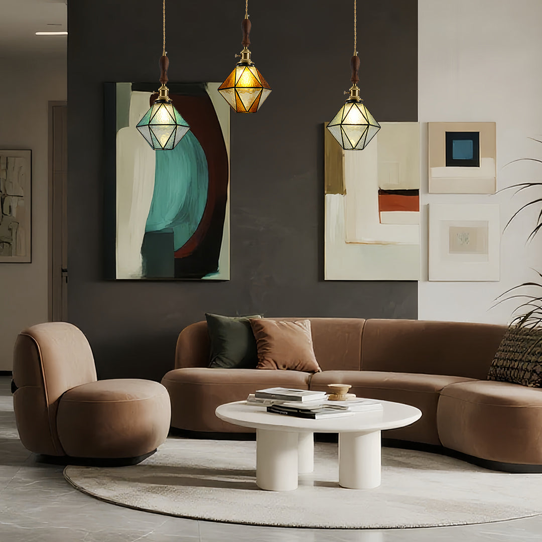 Diamond-shaped Pendant Light Vintage Brass Ceiling Light