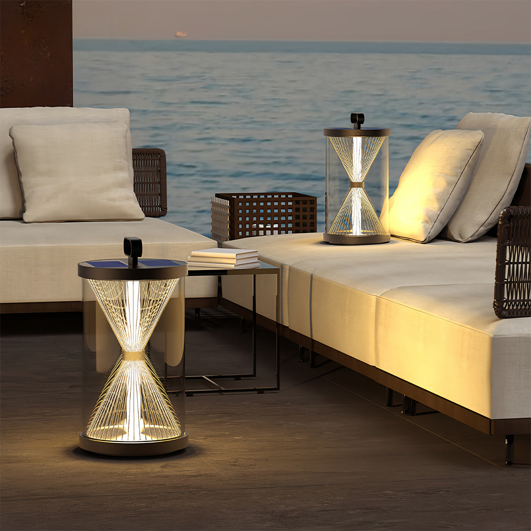 Black Outdoor Lantern Hourglass Design Versatile Portable Light