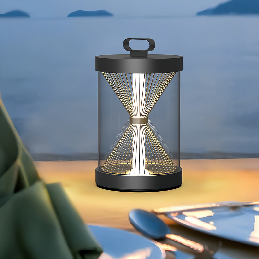 Black Outdoor Lantern Hourglass Design Versatile Portable Light