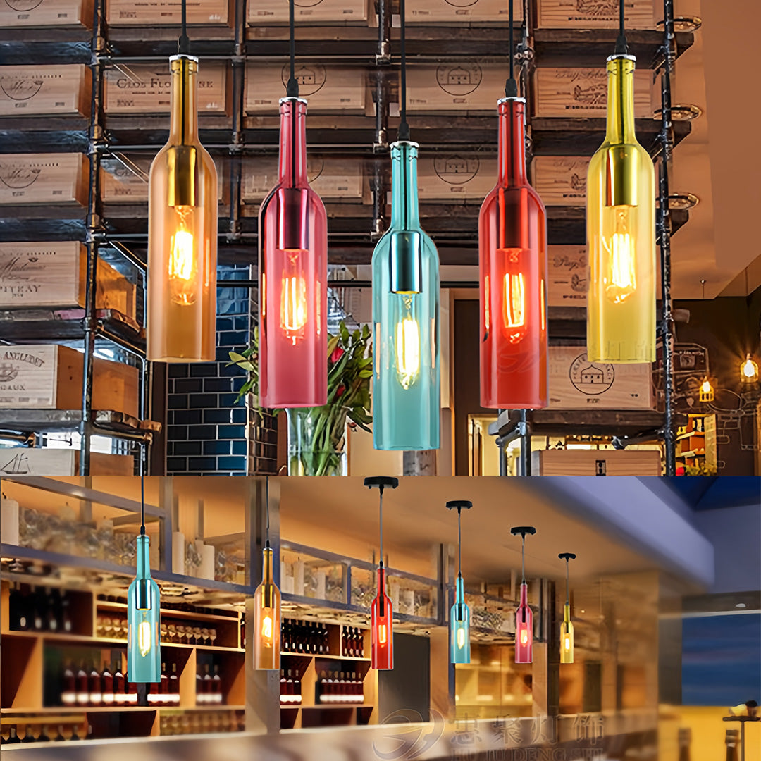 Wine Bottle Pendant Light American Vintage Colored Glass Ceiling Light