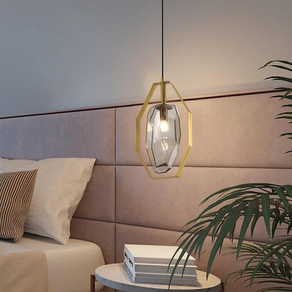 Nordic Yellow Glass Shades Pendant Lights Electroplated Metal Ceiling Light