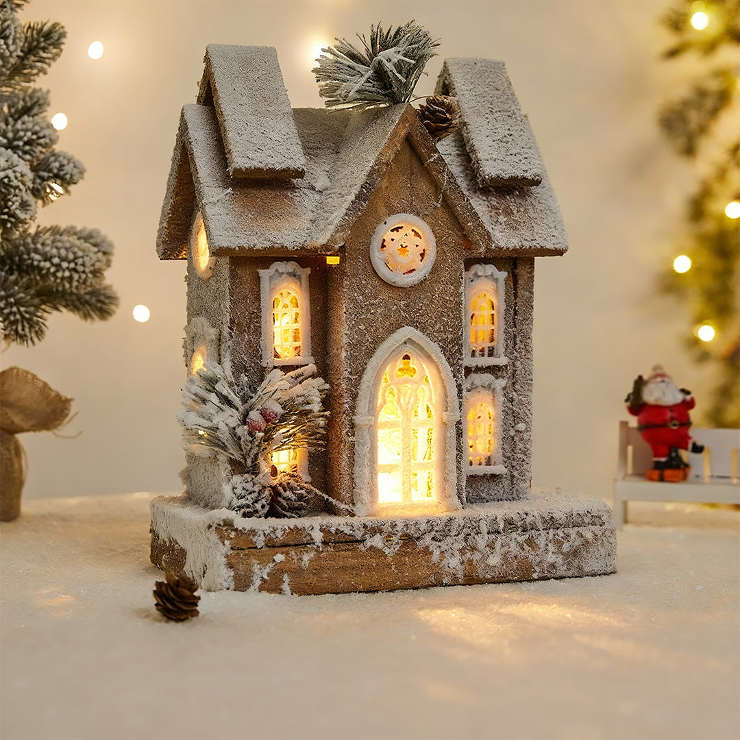 Light up Wooden Christmas Houses Snow Scene Decorative Lamp