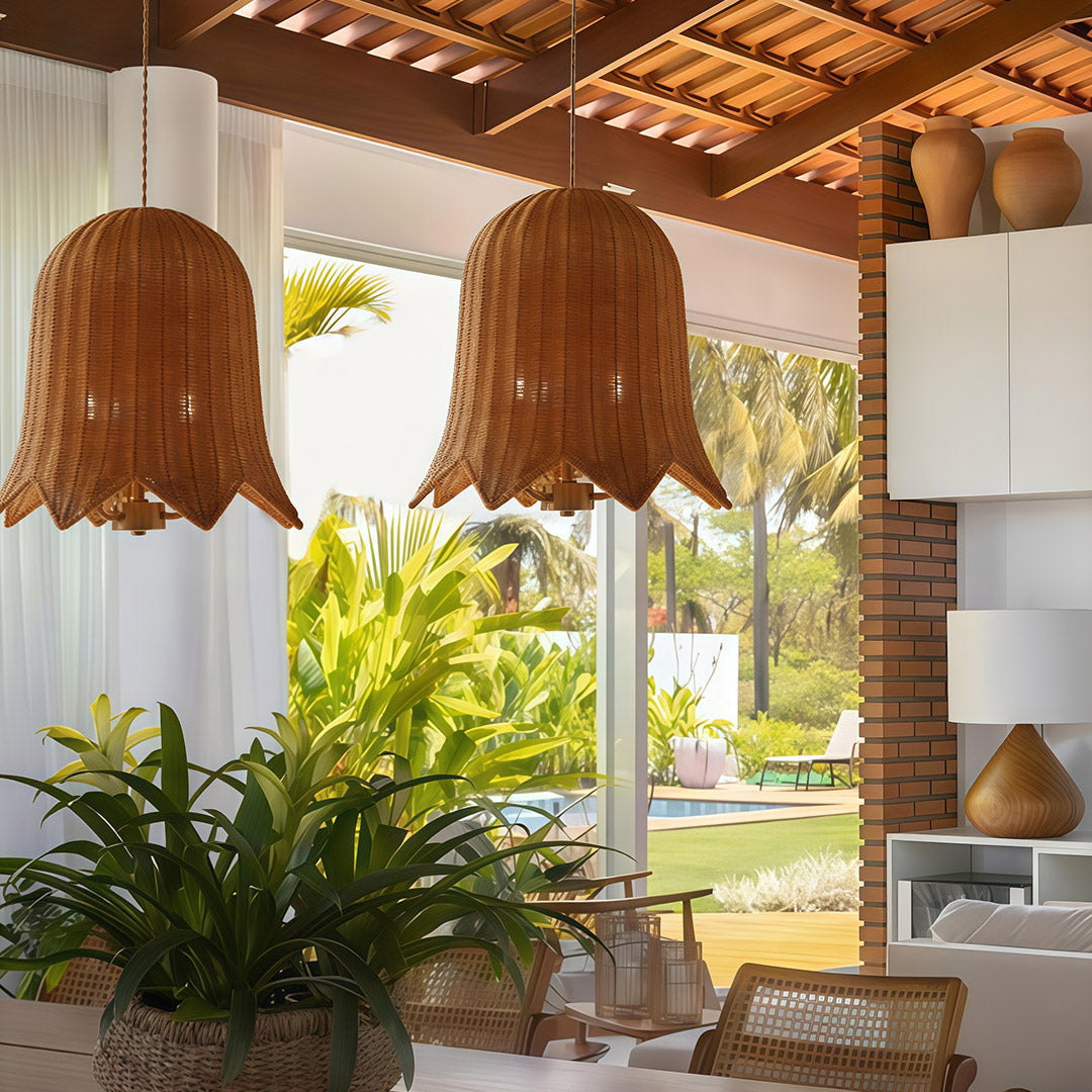 Hanging Rattan Pendant Light Artistic Iron Ceiling Light
