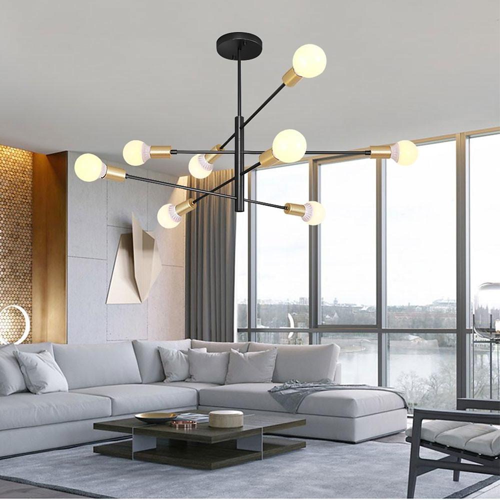 Modern Sputnik LED Geometric Chandelier Living Room Black Linear Chandelier 8 Bulbs