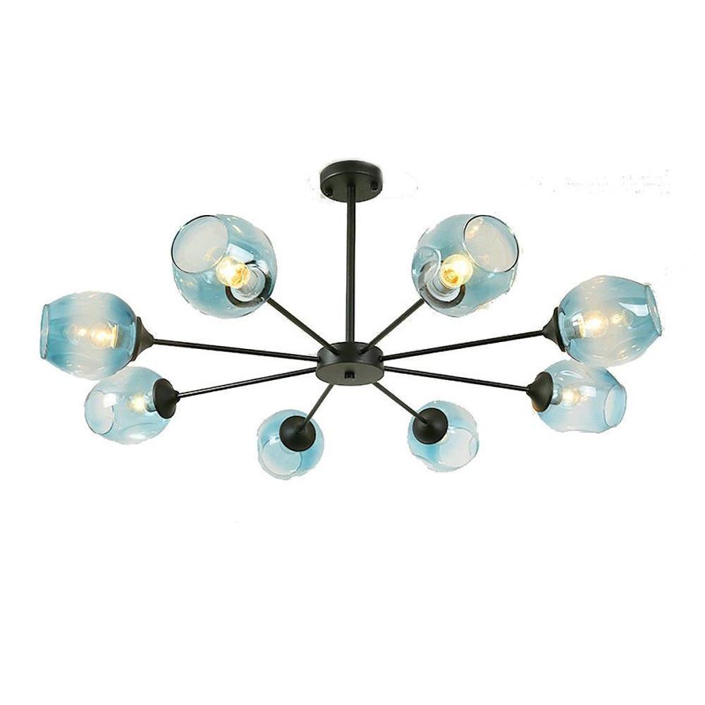 Blue Glass Sputnik Chandelier Metal See Glass Chandeliers with 8 LED Lights
