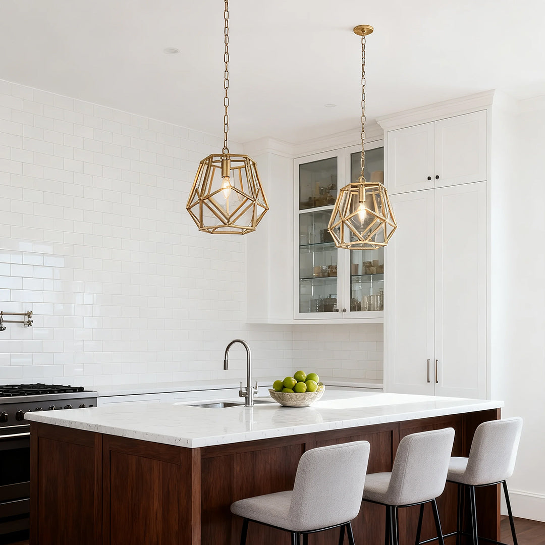 Gold Hanging Pendant Light Single Geometric Ceiling Light