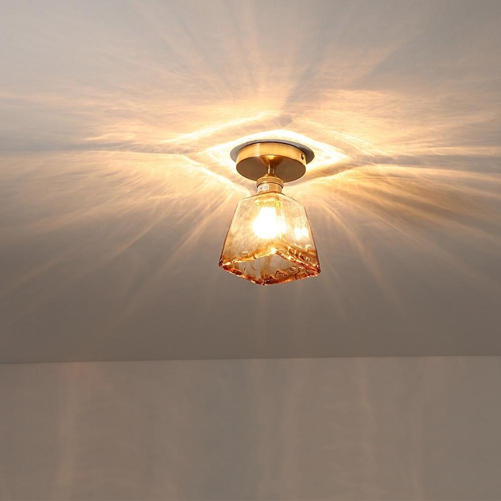 Creative Glass Lantern LED Electroplated Nordic Semi-Flush Mount Ceiling Lighting