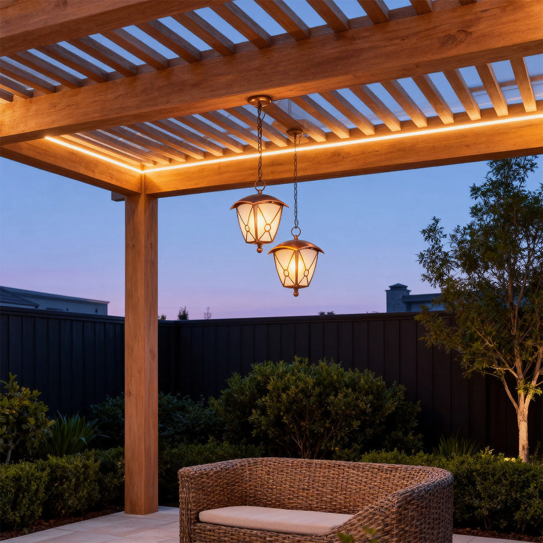 Outdoor LED Pendant Lights Black Metal Waterproof Ceiling Lights