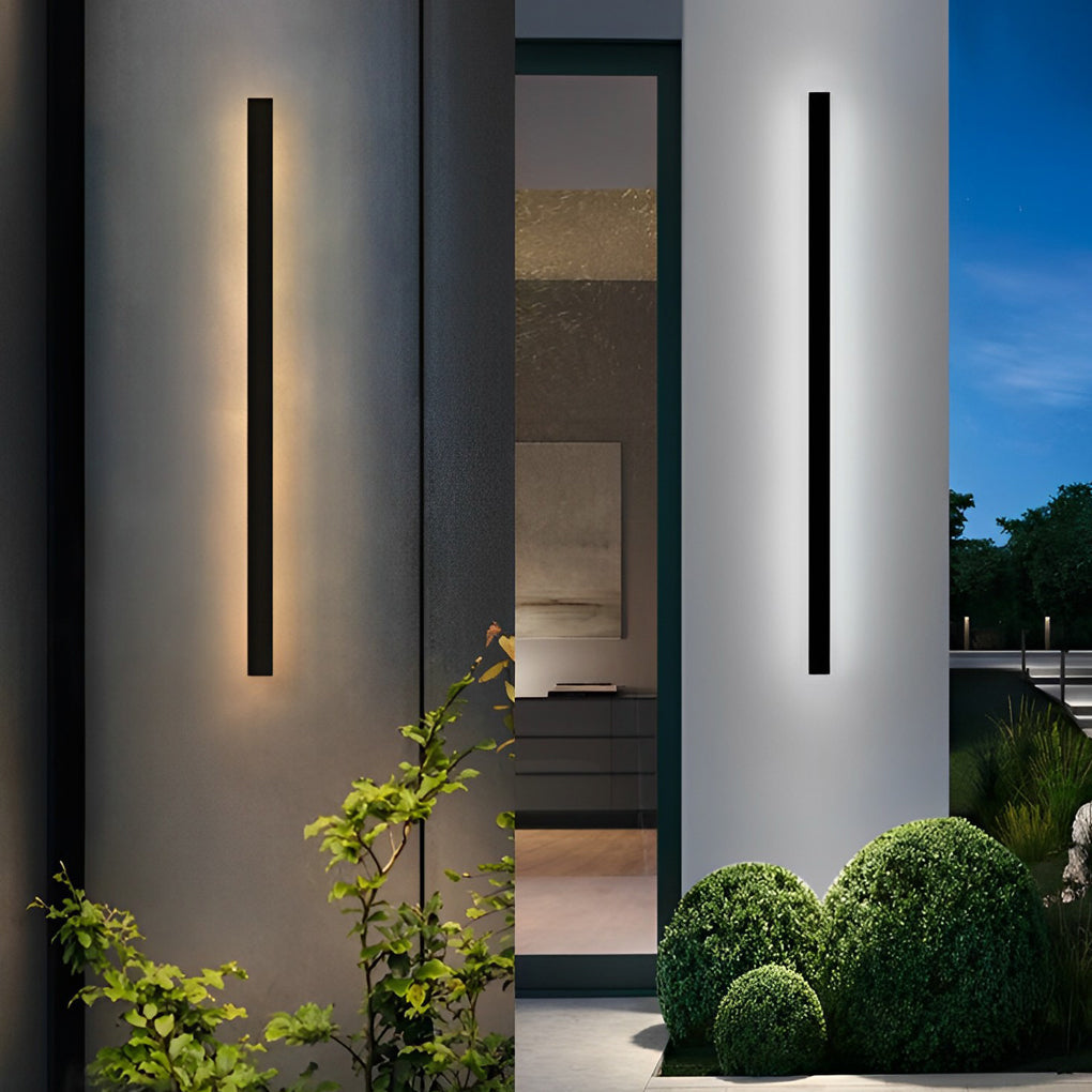 Outdoor Linear Wall Light Waterproof Black Modern Solar Ligh