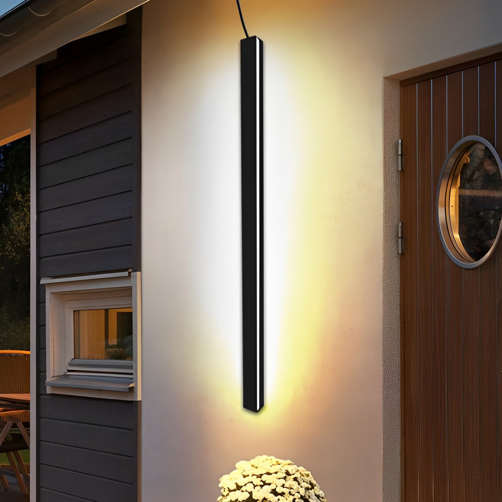 Outdoor Linear Wall Light Waterproof Black Modern Solar Ligh
