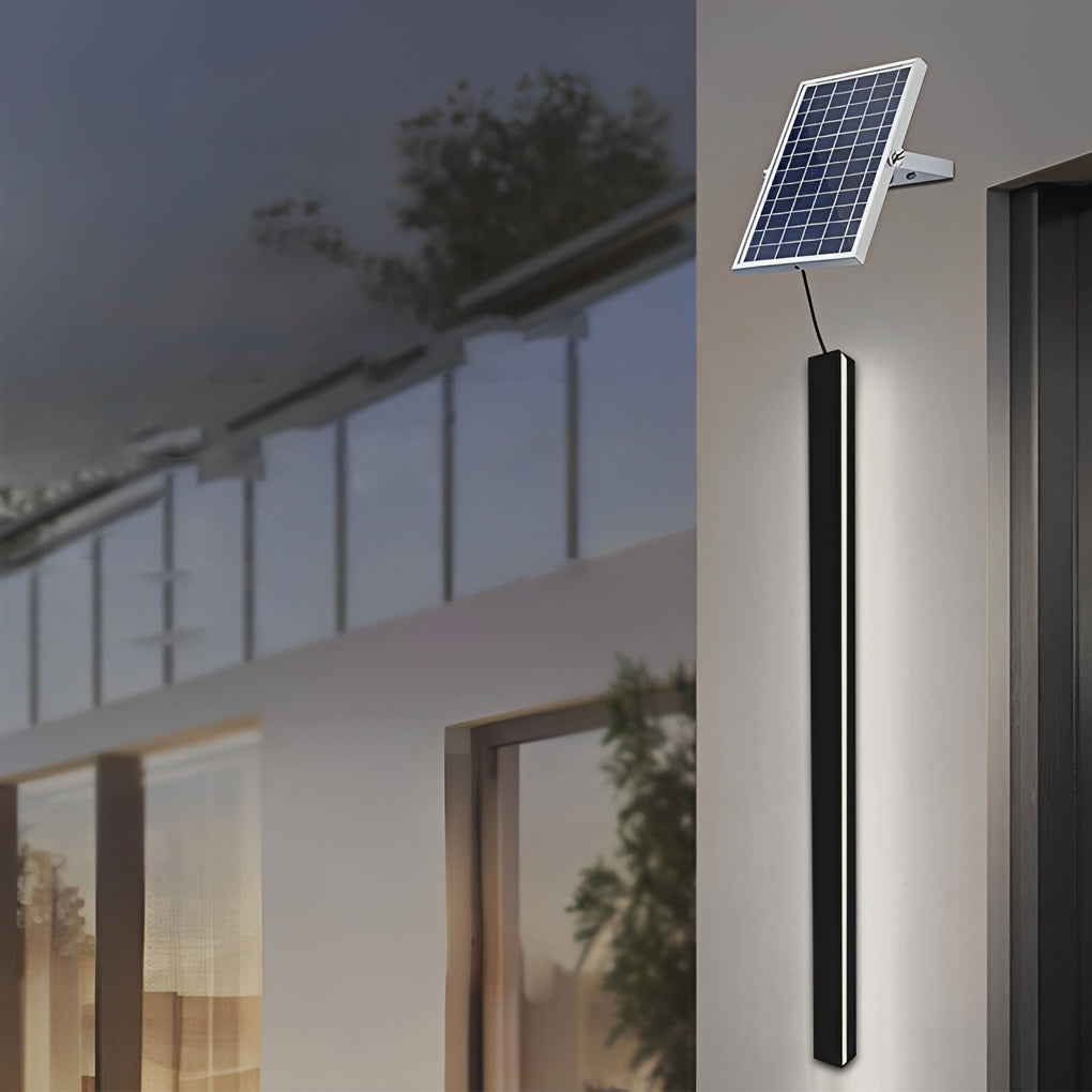 Outdoor Linear Wall Light Waterproof Black Modern Solar Ligh