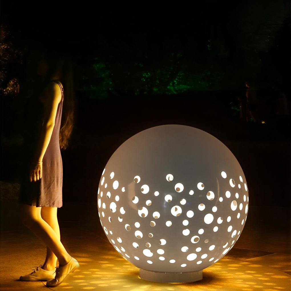 Outdoor Sphere Light Waterproof Round Hollow Metal Modern Light