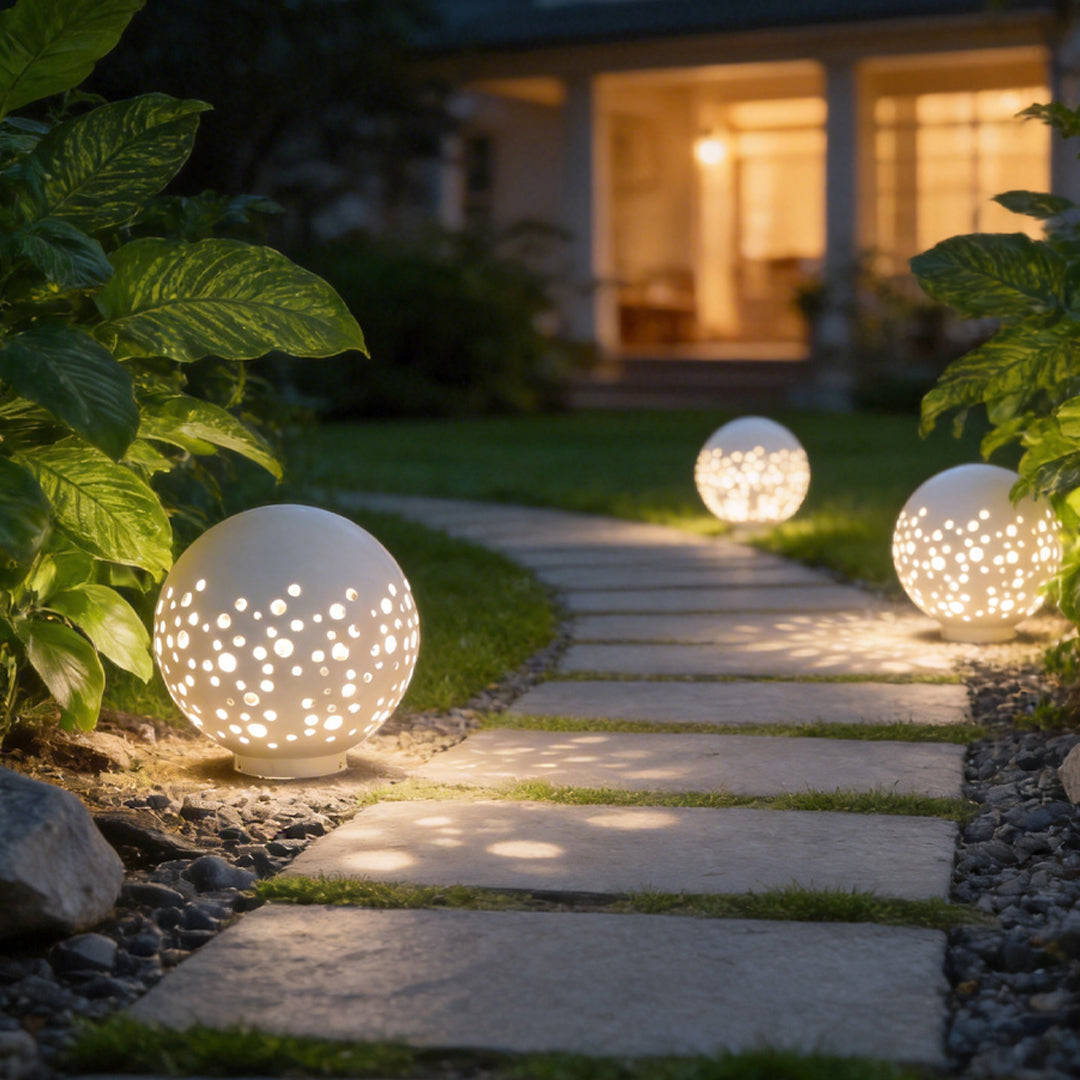 Outdoor Sphere Light Waterproof Round Hollow Metal Modern Light
