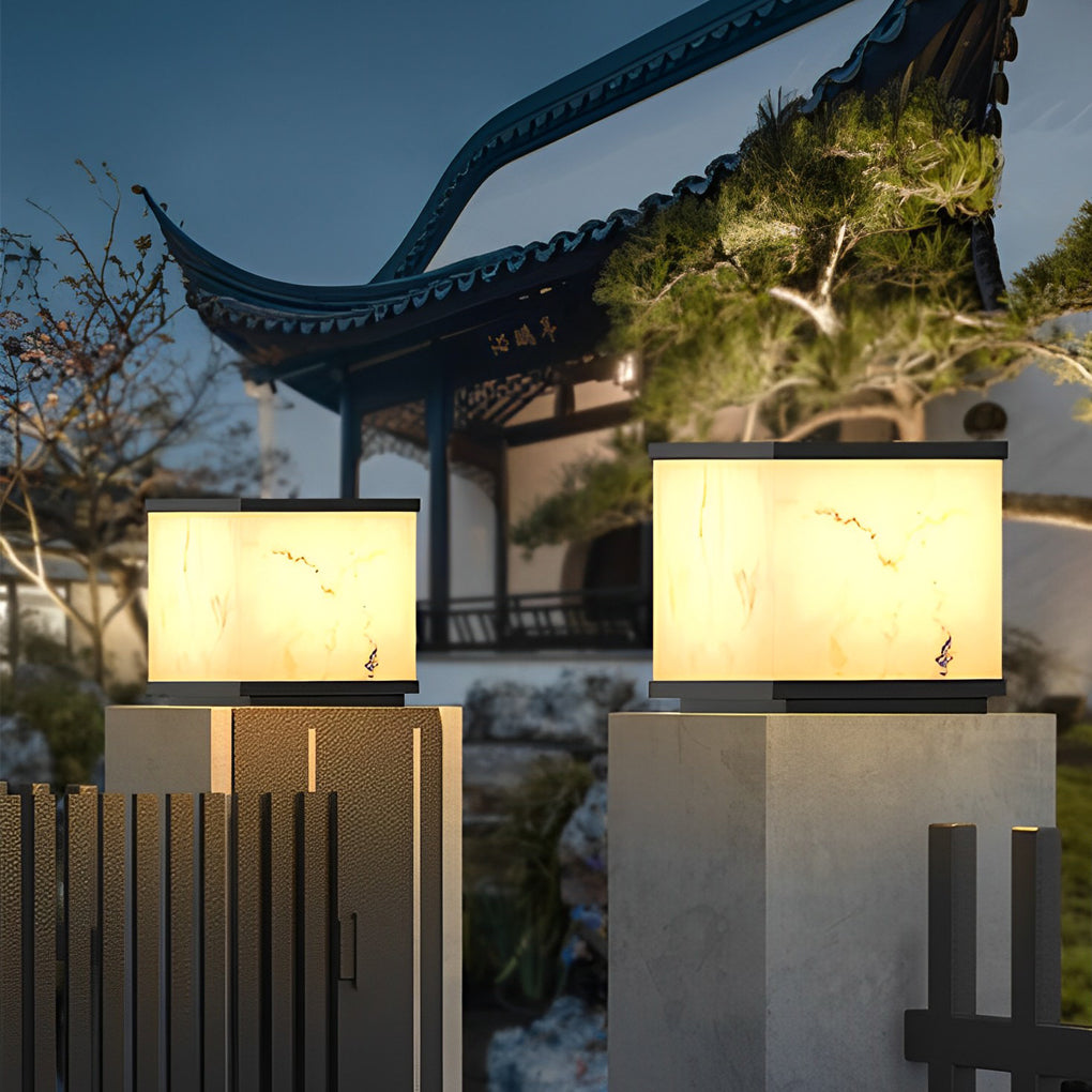 Outdoor Stone Pillar Lights Modern Square Marble-Textured Light