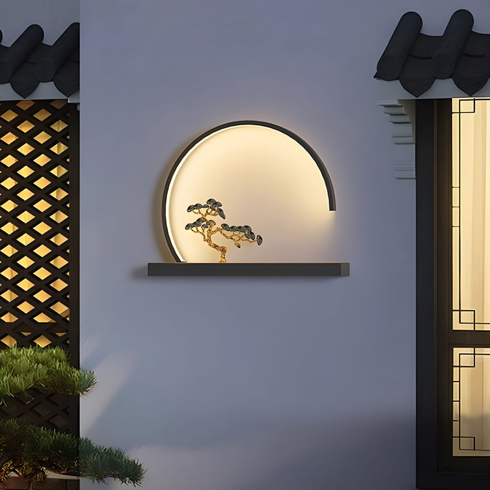 Chinese Greeting Pine Outdoor Wall Light Eastern Style Outdoor Sconce