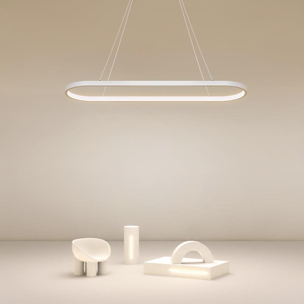 Oval Linear Pendant Light Modern White Metal Ceiling Light