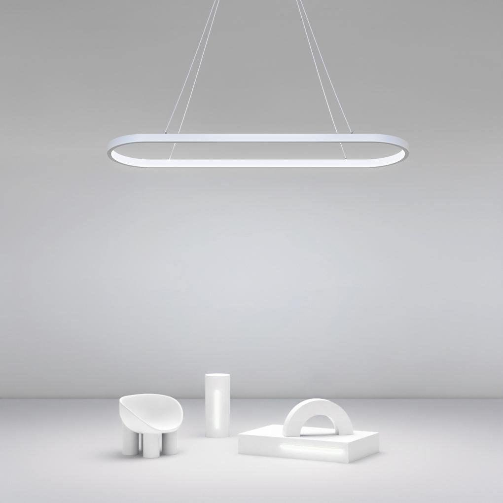 Oval Linear Pendant Light Modern White Metal Ceiling Light
