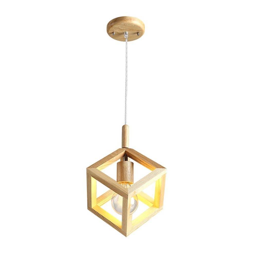 Adjustable Wood Square Pendant Light Modern Hanging Ceiling Lights