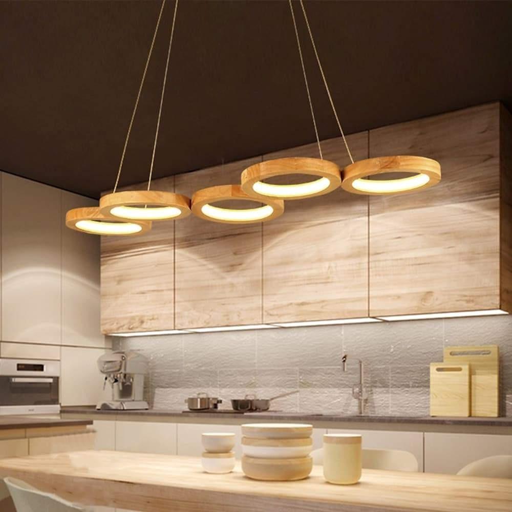 4 Circle Light Modern Wood Acrylic Design Pendant Lighting LED Ceiling Light