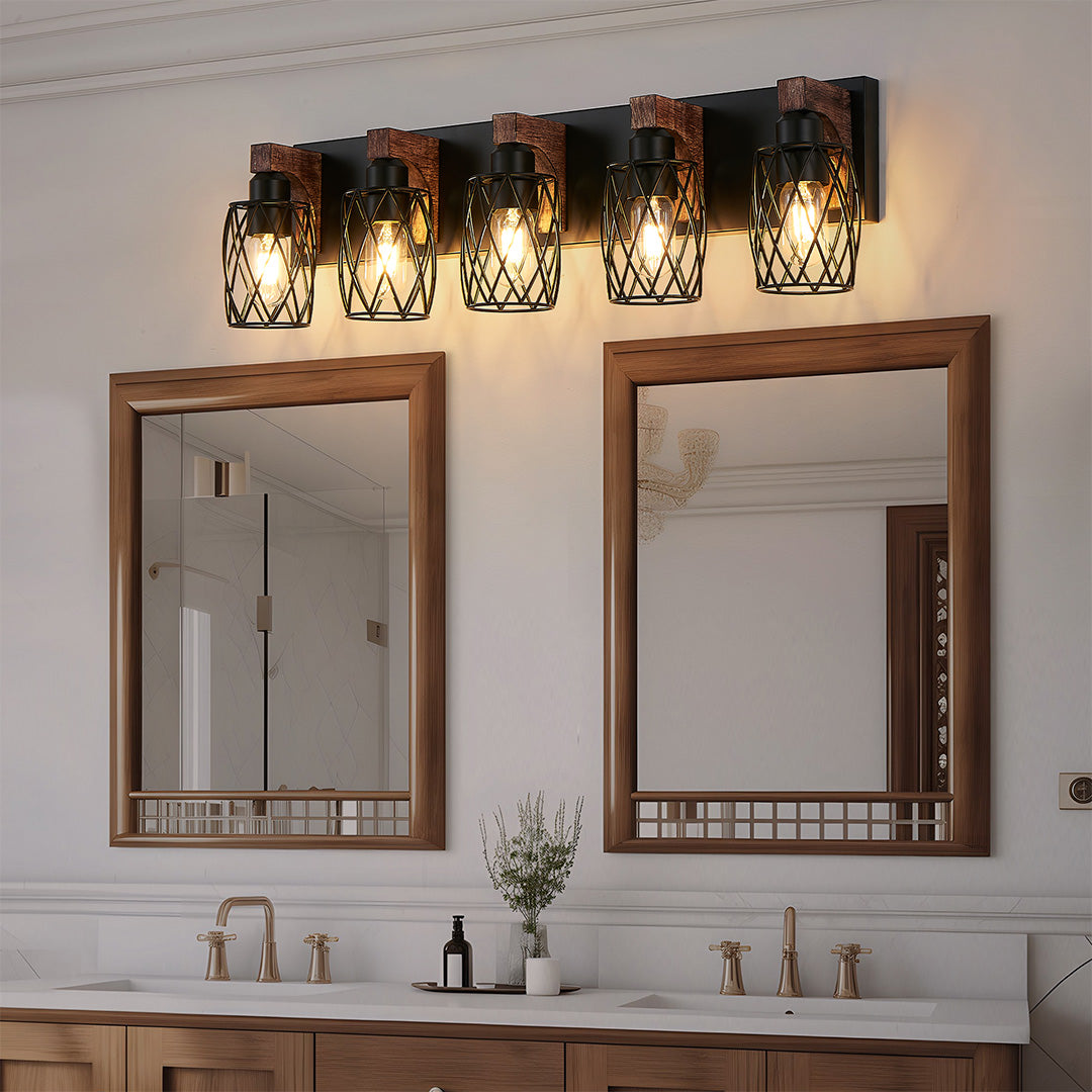 Black Vanity Bathroom Lights Metal Cage Mirror Lamp