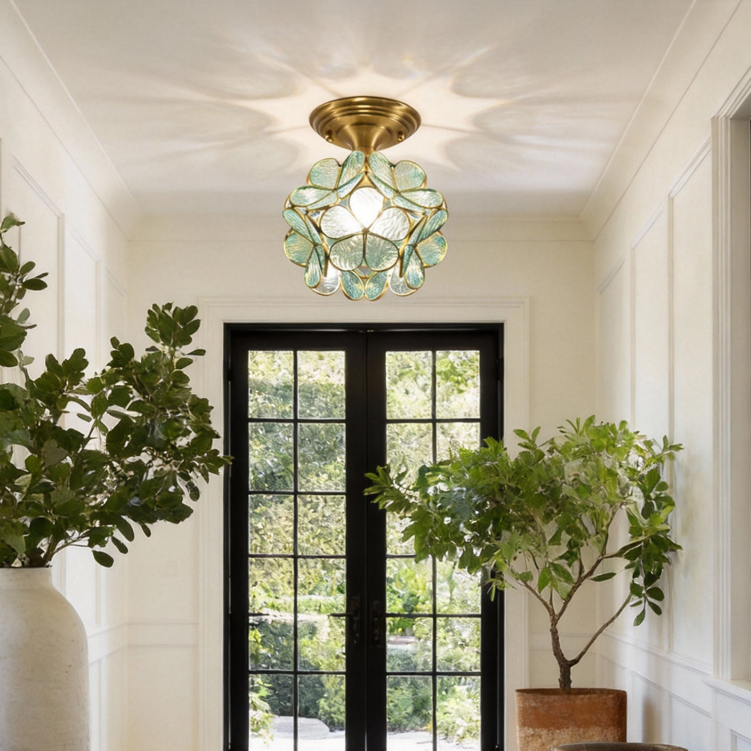 Petal Shaped Ceiling Lights French Brass Glass LED Light