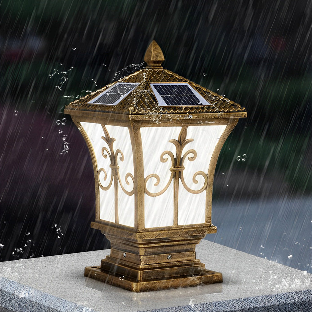 Pillar Lantern Lights Vintage Pattern Waterproof Solar Light