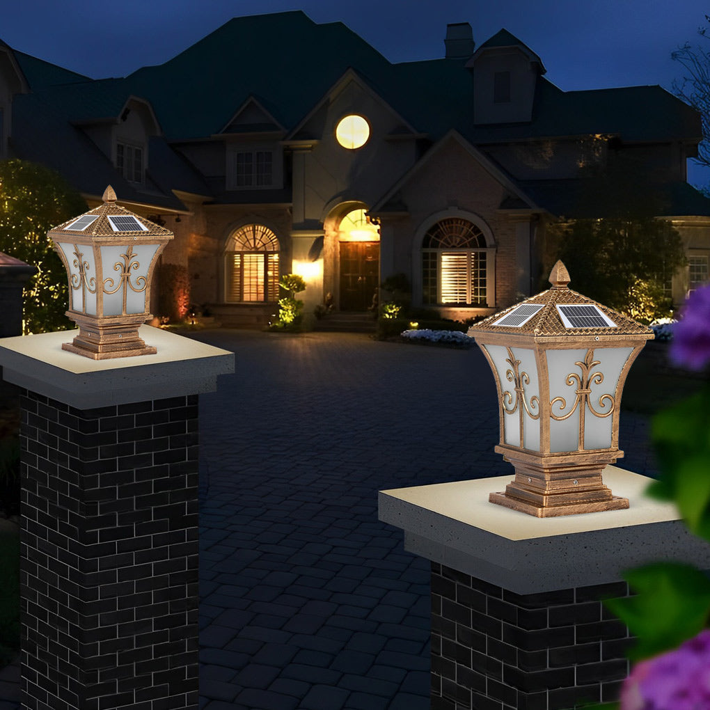 Pillar Lantern Lights Vintage Pattern Waterproof Solar Light