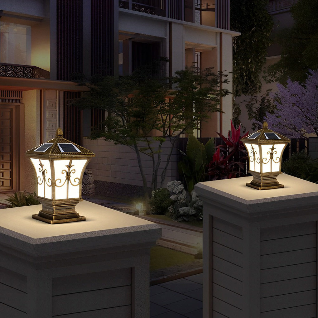 Pillar Lantern Lights Vintage Pattern Waterproof Solar Light