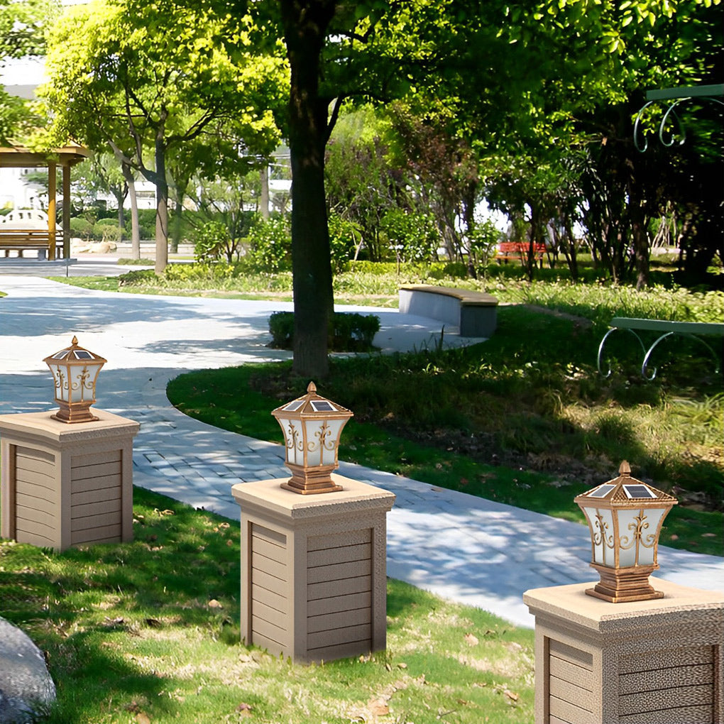 Pillar Lantern Lights Vintage Pattern Waterproof Solar Light