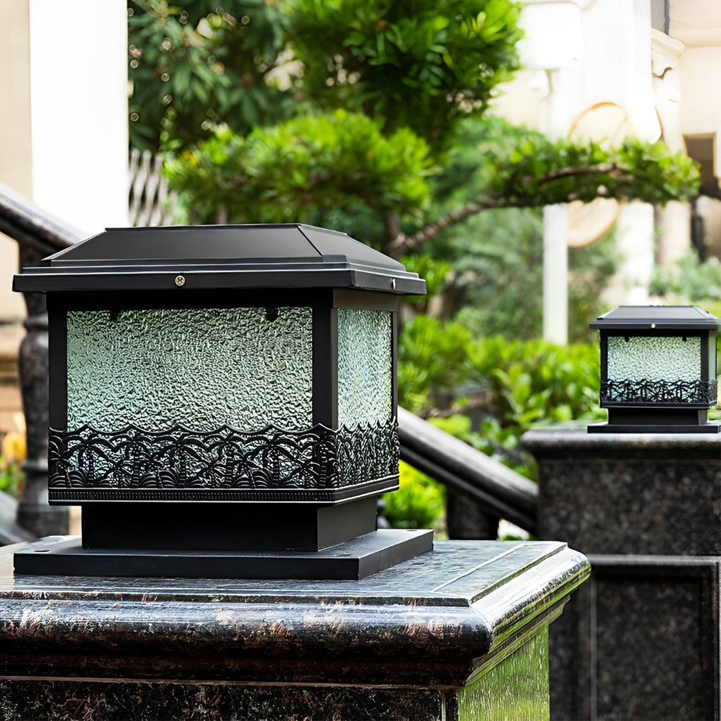 Pillar Solar Lights for Outdoors Retro Black Fence Light