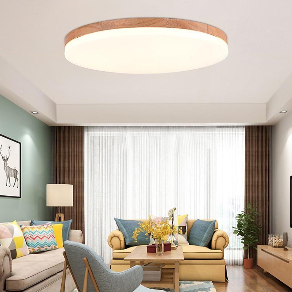 Circular Minimalist Flush Mount Light Wood Acrylic LED Ceiling Lights
