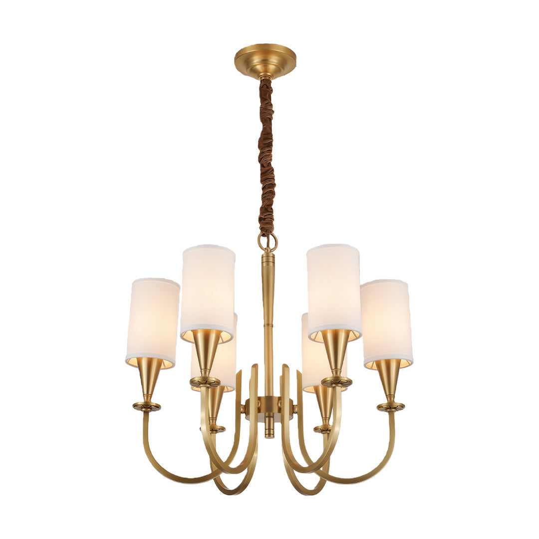 Copper Chandelier Modern Fabric Lampshade Ceiling Light