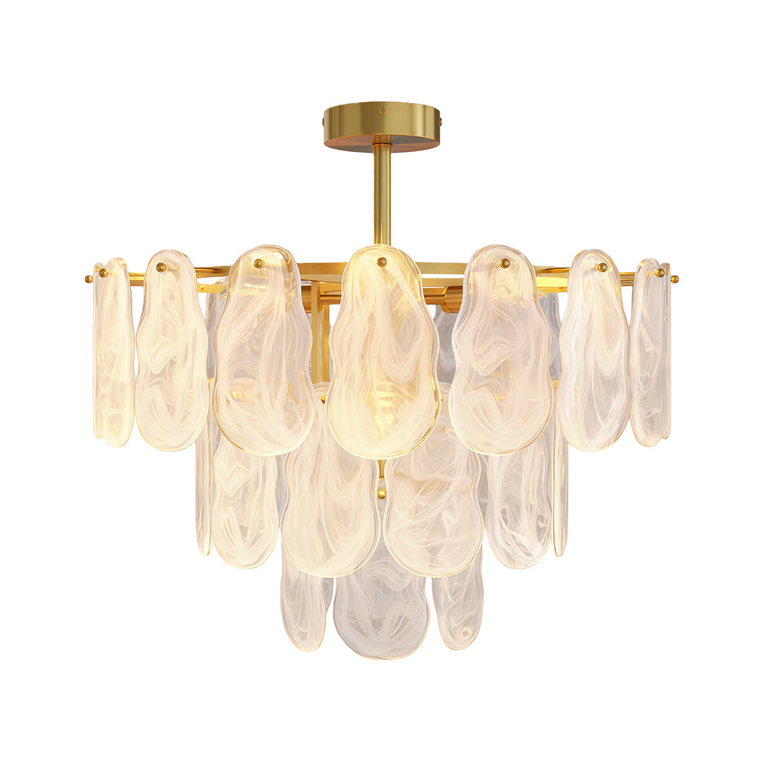 Midcentury Modern Chandelier Full-Copper Glass Ceiling Light