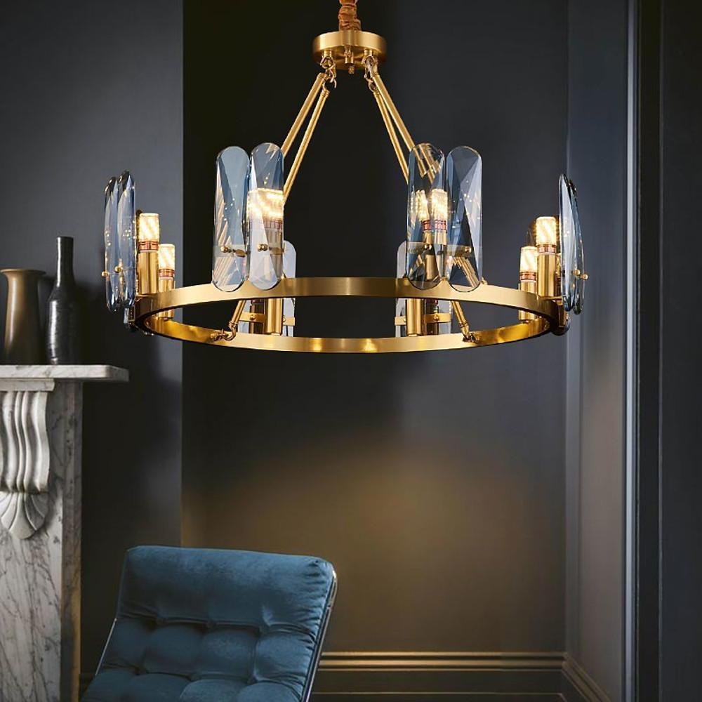 8-light LED Circular Glass Copper Nordic Chandelier Ceiling Lights