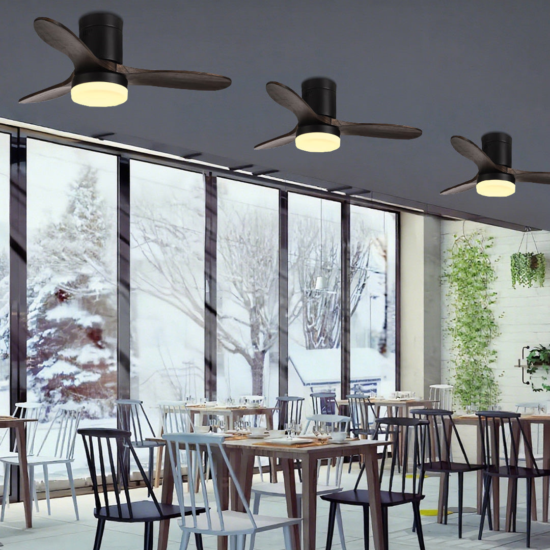 Three Blade Ceiling Fan with Light LED Remote Control Wood Ceiling Fan