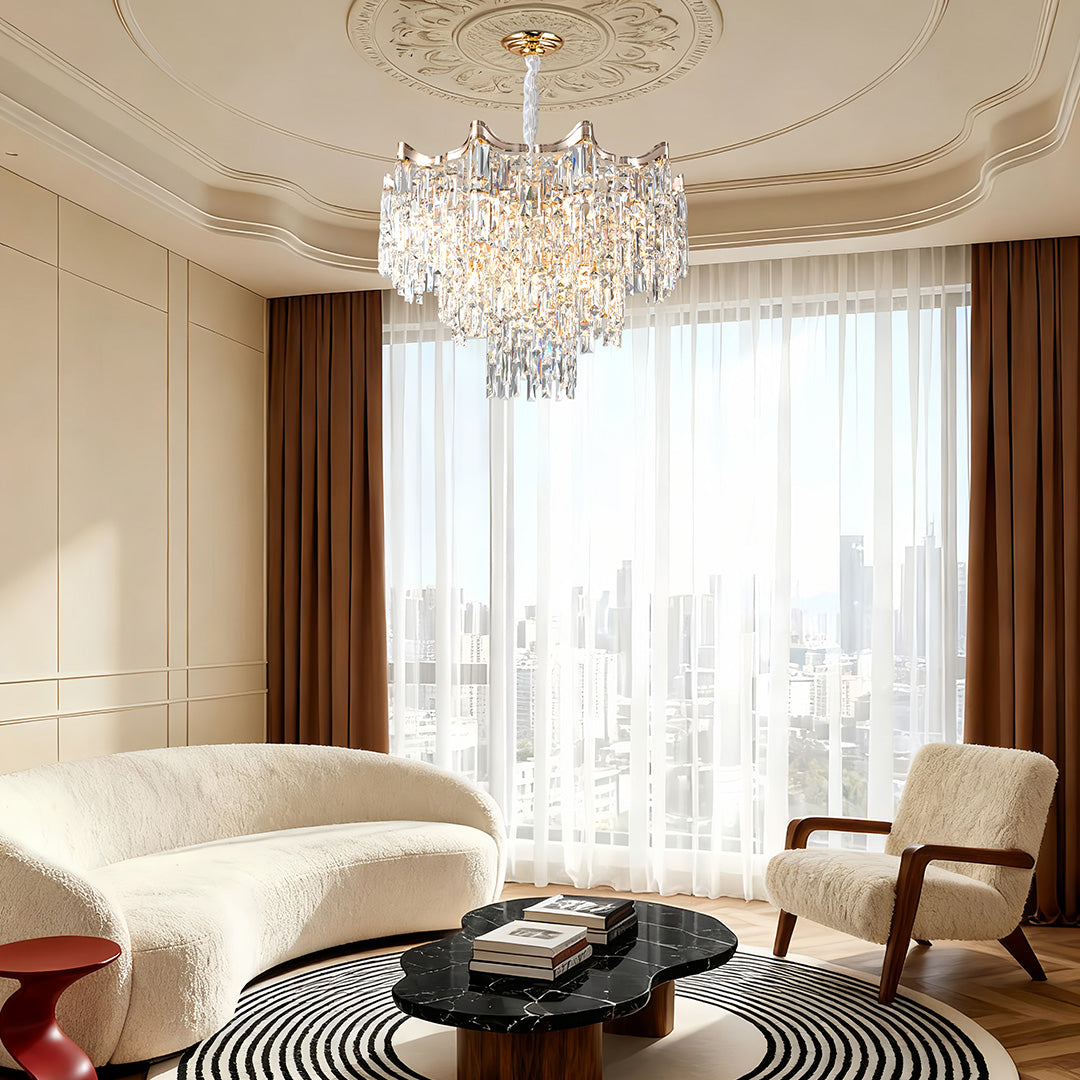 Tiered Glass Chandelier Luxury Modern Gold Waterfall Ceiling Light