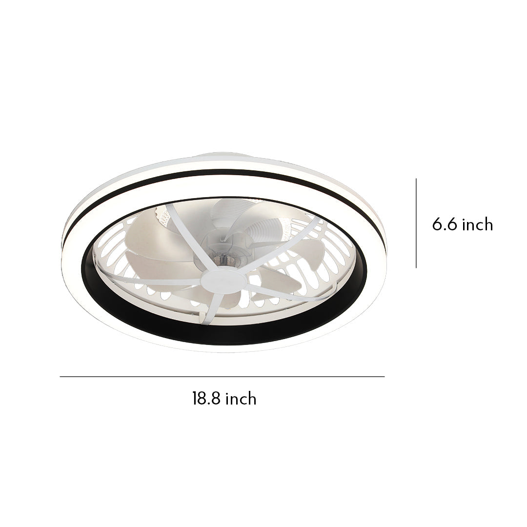 White Flush Mount Ceiling Fan with Light Plastic Round Design Lamp