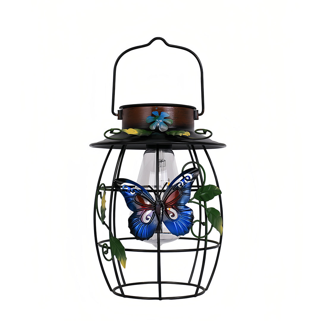 Iron Outdoor Lanterns Waterproof Solar Powered Hanging Butterfly Light