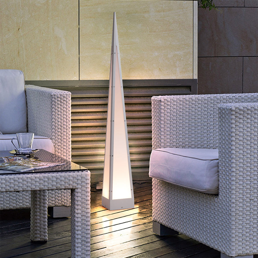 Stainless Steel Waterproof Geometric Floor Lamp with Pyramid Design