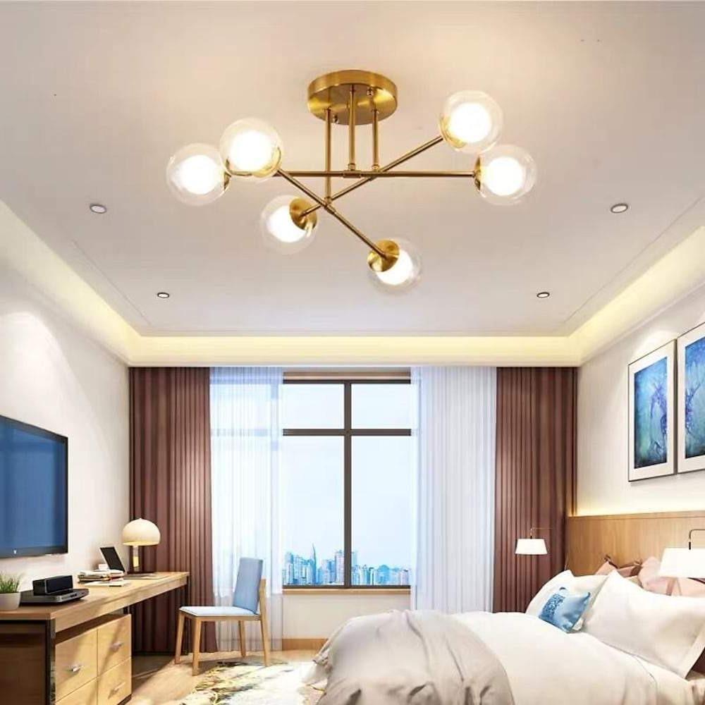 6-light Glass Sputnik LED Modern Ceiling Light Hanging Lamp Chandelier