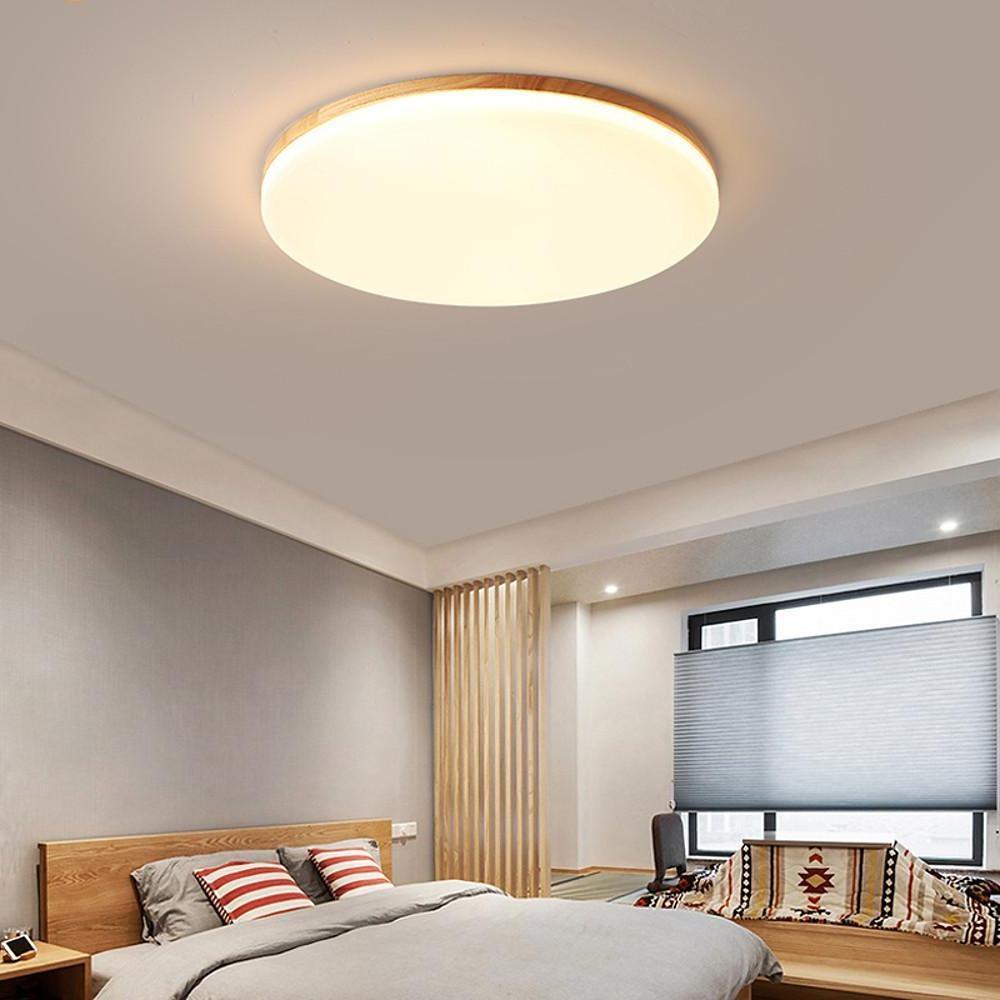 Circular Minimalist Flush Mount Light Wood Acrylic LED Ceiling Lights