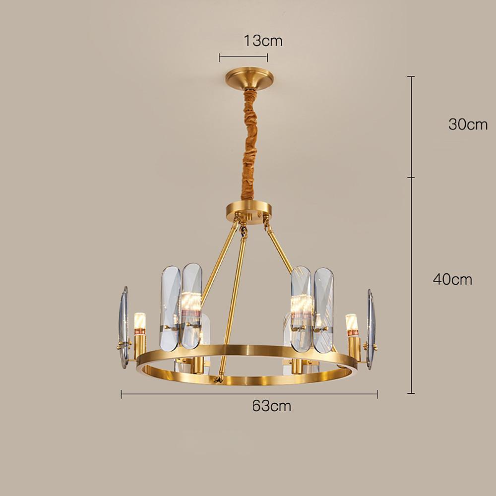 8-light LED Circular Glass Copper Nordic Chandelier Ceiling Lights