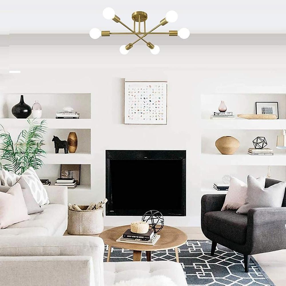 Minimalist Geometric Industrial Sputnik Chandelier 6 Bulbs Ceiling Lights