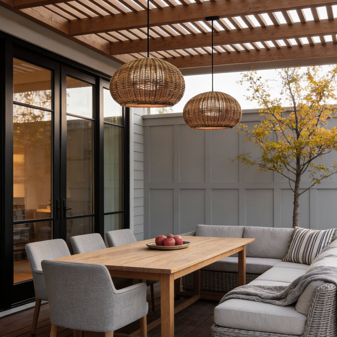 Rattan Outdoor Pendant Light Modern Waterproof Lights