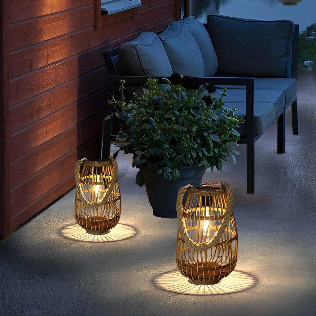 Rattan Solar Lantern Portable Waterproof Vintage Light