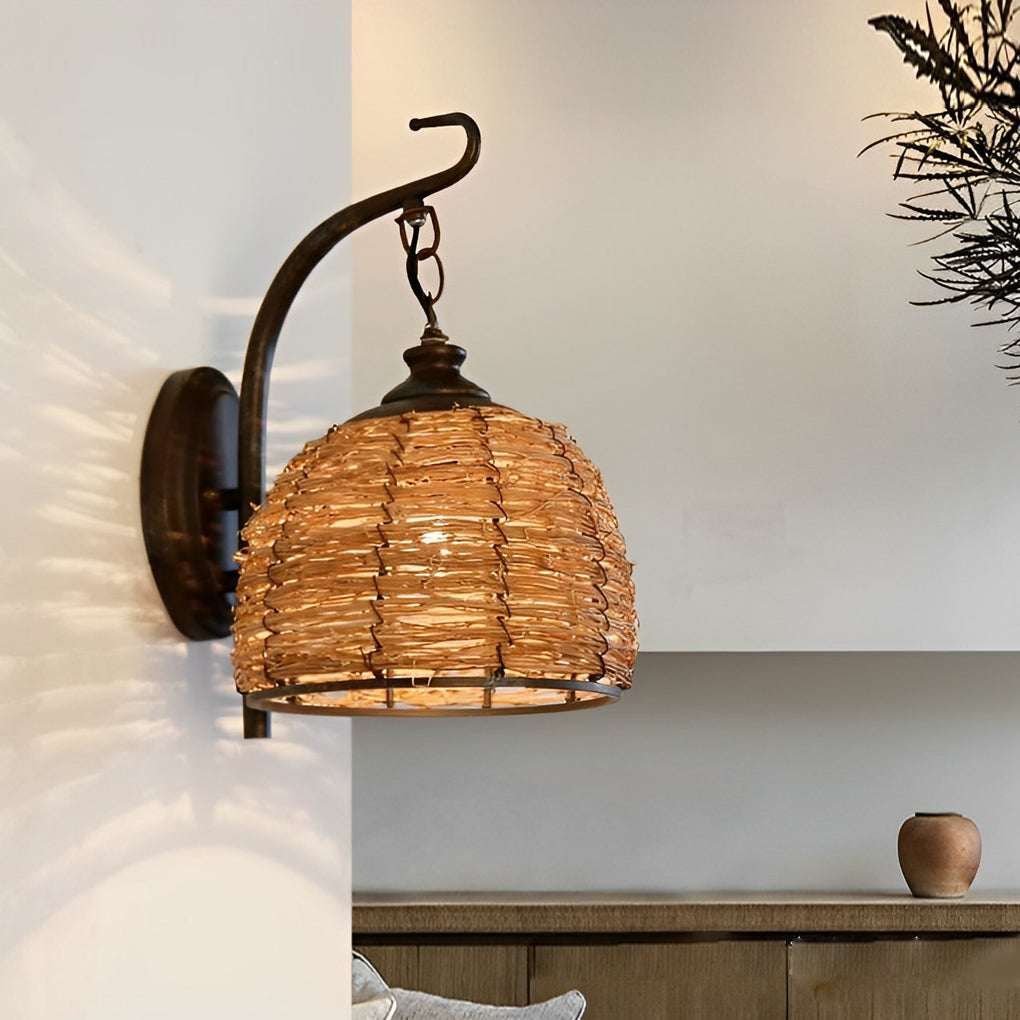 Rattan Wall Lamp Iron Retro Rustic Farmhouse Light