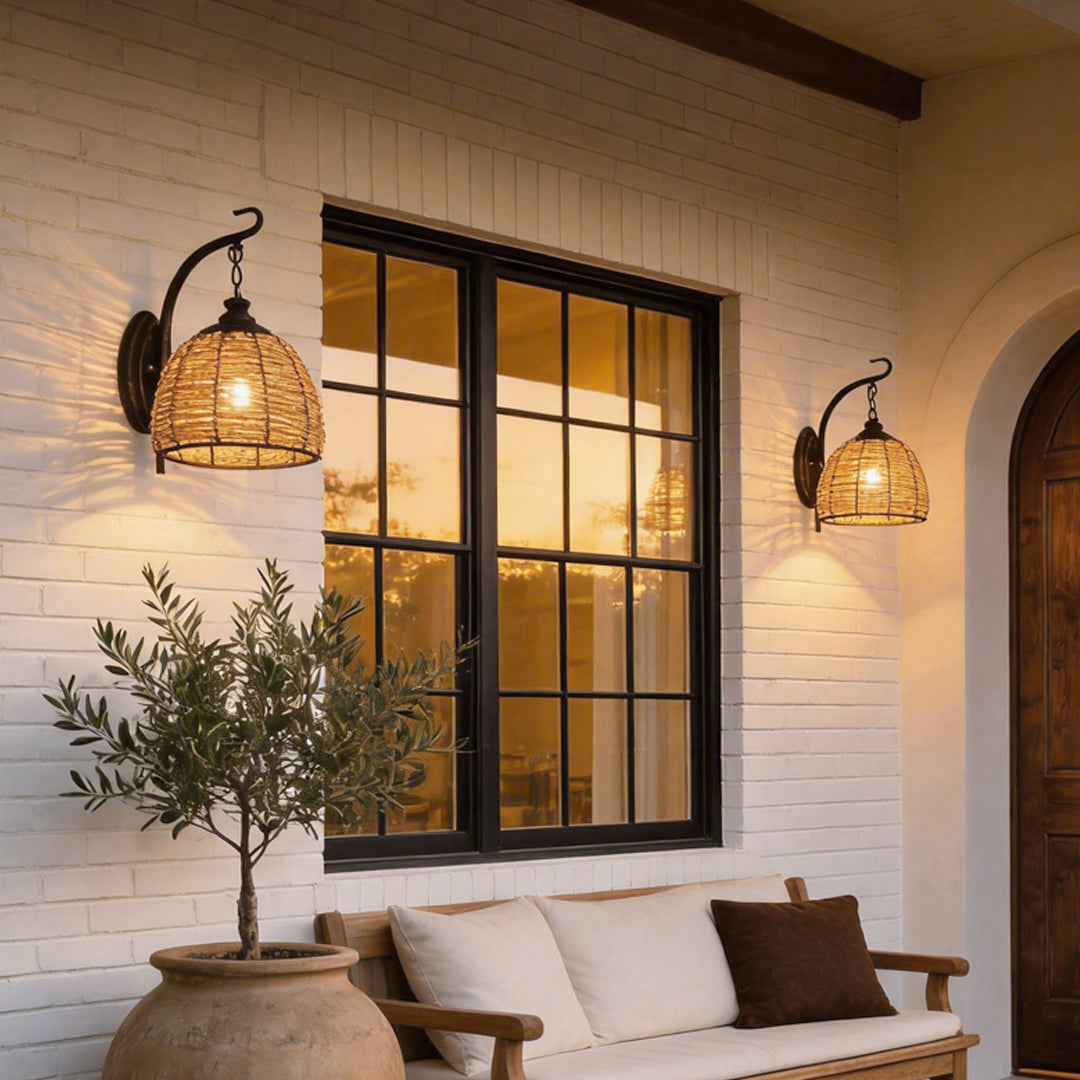 Rattan Wall Lamp Iron Retro Rustic Farmhouse Light