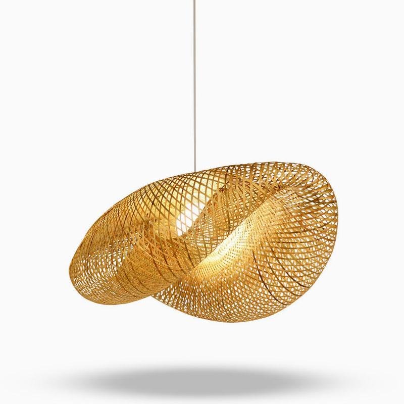 Rattan Wave Pendant Light Modern Rustic Bamboo Ceiling Light