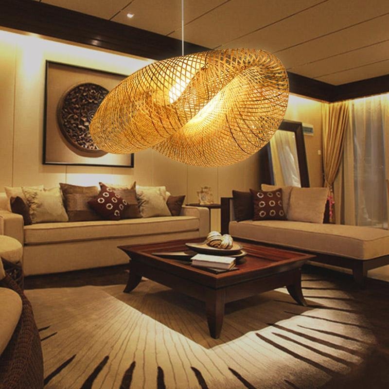 Rattan Wave Pendant Light Modern Rustic Bamboo Ceiling Light